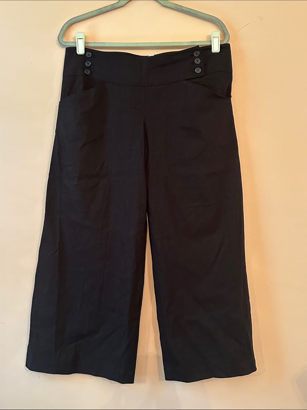 Max Studio Black Linen-Blend Wide-Leg Cropped Pants, Size 12